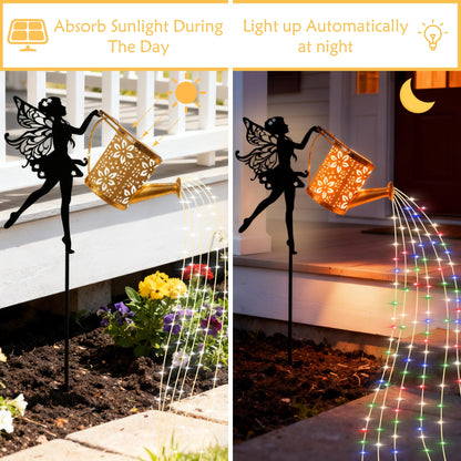 YZYOE Solar Powered Fairy Water Bottle Light, Garden Decorative Iron Beautiful Fairy Flowing Water Bottle Ground Lamp, Wireless Twilight to Dawn LED Light Waterproof.