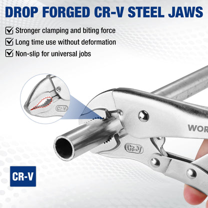 WORKPRO 5-Piece Locking Pliers Set, Pliers Tool Set, Vice Grips with Chrome-Vanadium Steel, 5/7/10 inch Curved Jaw Pliers, 6.5/9 inch Long Nose Pliers