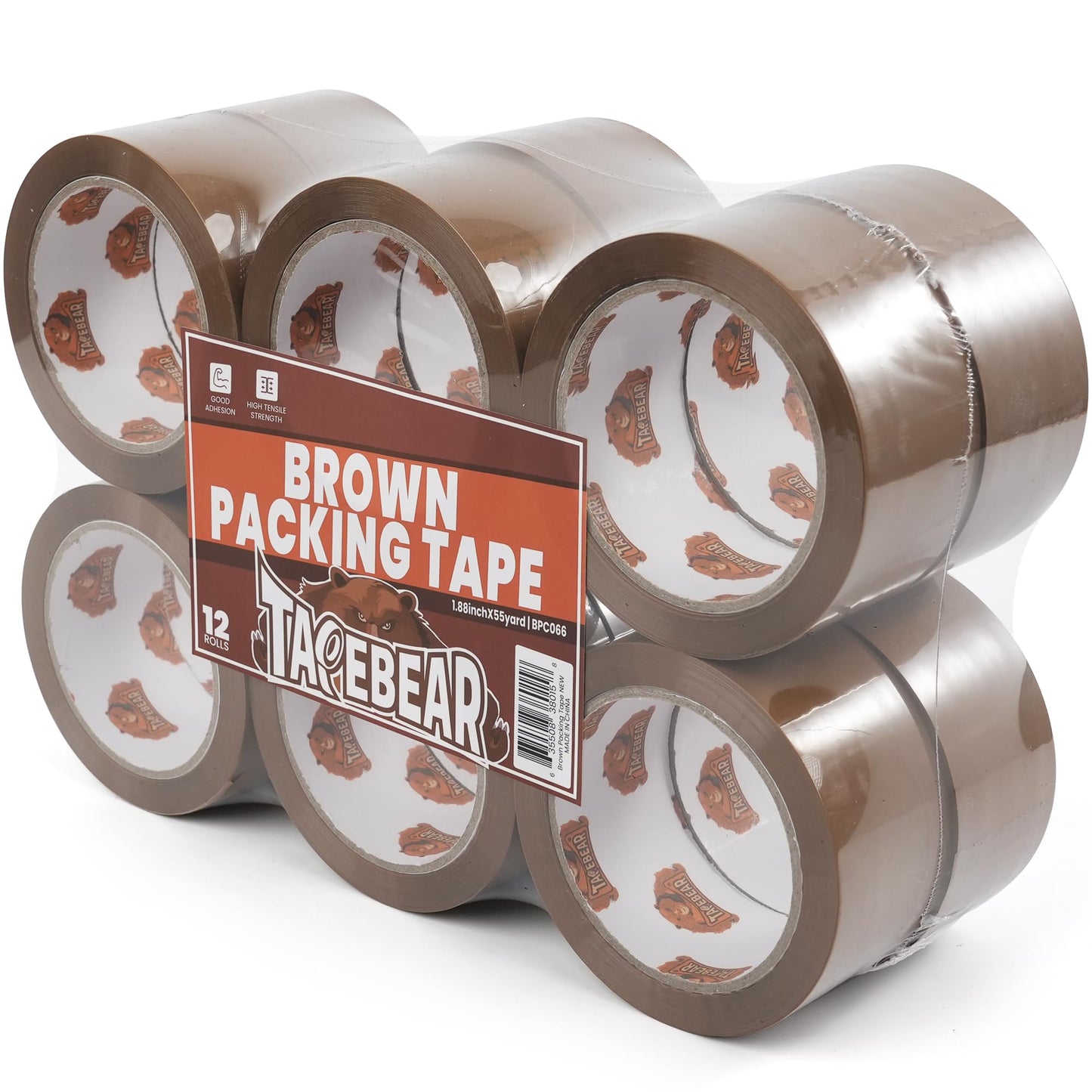 TAPEBEAR Brown Packing Tape 12Rolls, Packaging Tape Refills 66mic x 1.88 Inch x 55 Yard Moving Tape for Boxes, Secure Sticky Brown Tape Heavy Duty for Shipping, Mailing & Storage, Total 660Yards