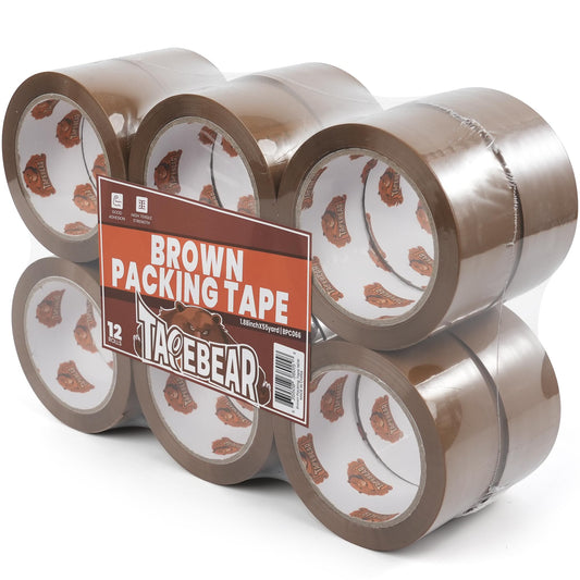 TAPEBEAR Brown Packing Tape 12Rolls, Packaging Tape Refills 66mic x 1.88 Inch x 55 Yard Moving Tape for Boxes, Secure Sticky Brown Tape Heavy Duty for Shipping, Mailing & Storage, Total 660Yards
