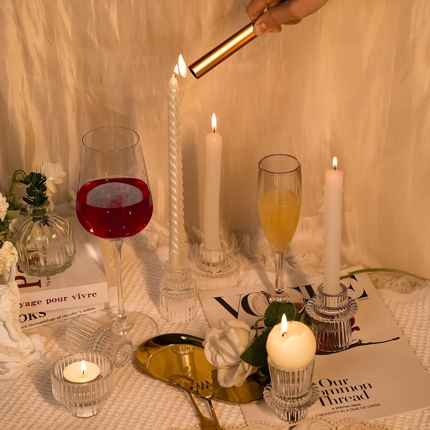 Toptime Candlestick Holders Set of 6, Ribbed Glass Taper Candle Holders, Reversible Clear Tealight & Candle Stick Candle Holder Vintage Crystal Tapered Candlestick for Wedding Dinner Party Festival
