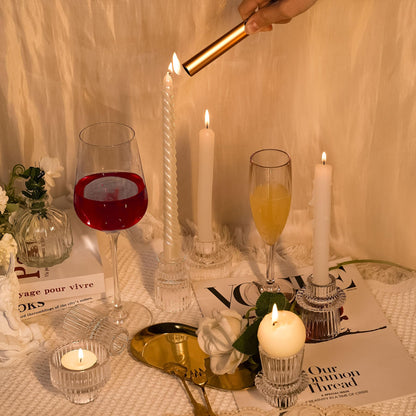 Toptime Candlestick Holders Set of 6, Ribbed Glass Taper Candle Holders, Reversible Clear Tealight & Candle Stick Candle Holder Vintage Crystal Tapered Candlestick for Wedding Dinner Party Festival