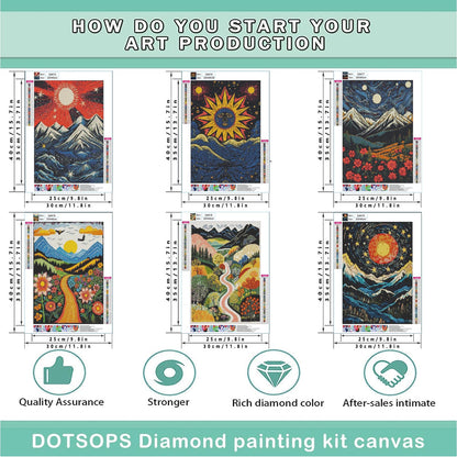 DOTSOPS 6 Pack Diamond Art Kits for Adults Diamond Painting Kits Gem Art Kits for Adults Women Beginner for Gift Home Wall Decor(Landscape Abstract 12x16 Inches)