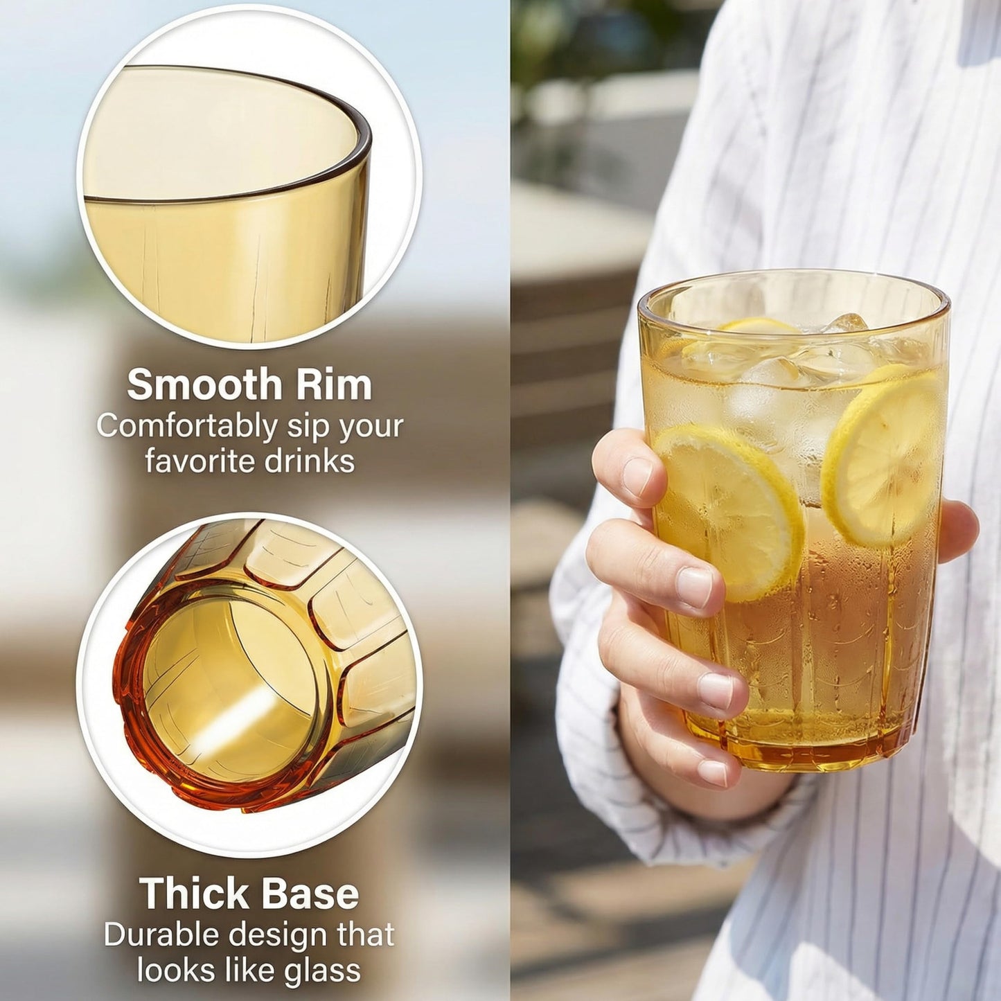 ZEAYEA Set of 6 Acrylic Drinking Cups, 14 oz Unbreakable Water Tumbler, Reusable Plastic Drinking Glasses, Stackable Beverage Tumbler for Juice, Lemonade, Ice Coffee, BPA-free, Dishwasher Safe