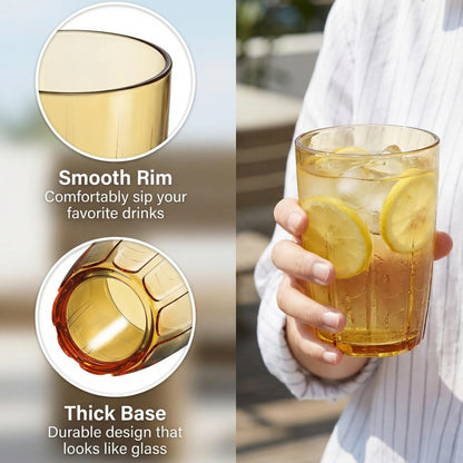 ZEAYEA Set of 6 Acrylic Drinking Cups, 14 oz Unbreakable Water Tumbler, Reusable Plastic Drinking Glasses, Stackable Beverage Tumbler for Juice, Lemonade, Ice Coffee, BPA-free, Dishwasher Safe