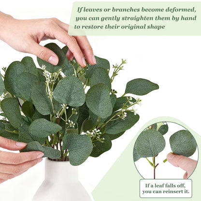 Dahey Artificial Eucalyptus Stems in Small Ceramic Vase Centerpiece Table Decorations Modern Farmhouse Decor Fake Eucalyptus Plants with Vase for Bathroom Kitchen Shelf Living Room Home Decor, White