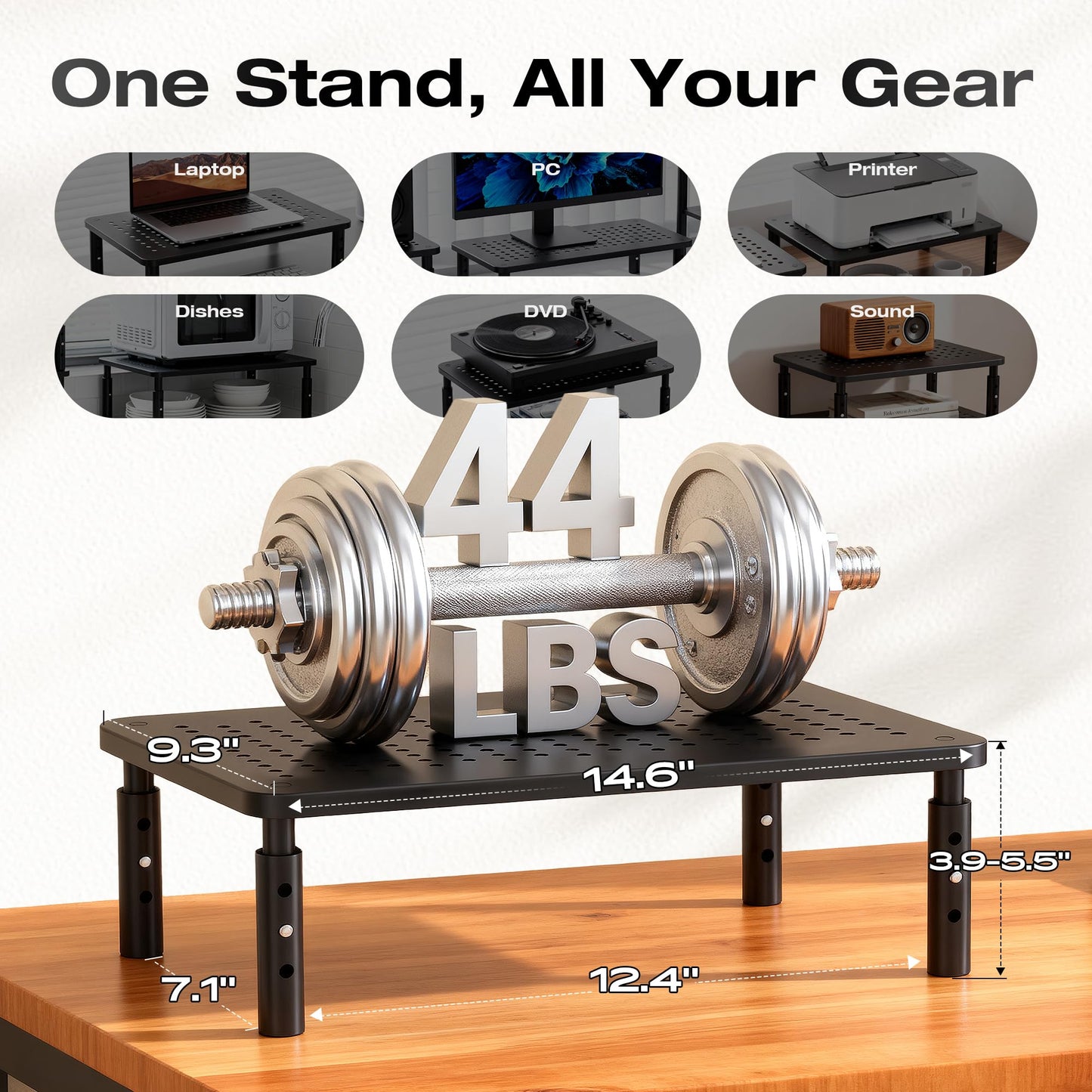 Canyora Computer Monitor Stand Riser for Desk, 3 Height Adjustable PC Laptop TV Desktop Monitor Stand Shelf, Metal Short Printer Table, Stand Riser for Desk, Office Desk Organizers and Accessories, 2 Pack