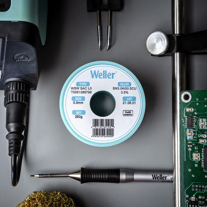 Weller WSW SCN M1 (T0051404799) Solder Wire, Dia: 0.5 mm / 0.020 in, Wt: 100 g / 3.527 oz, Alloy Sn99.3Cu0.6Ni0.05, Flux Content 3.5%