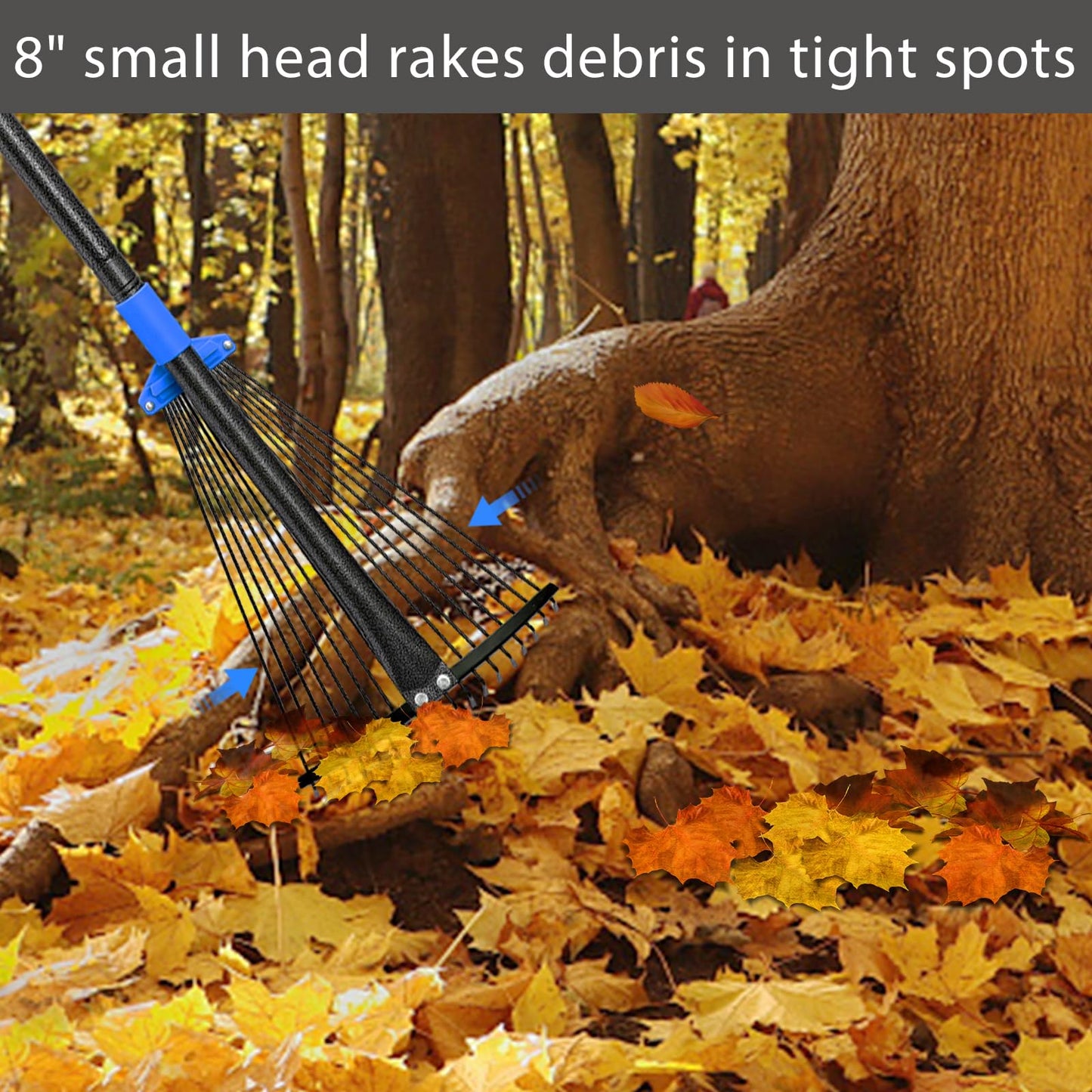 Rake for Leaves, 5ft Adjustable Metal Garden Leaf Rake with Expandable Head 7-16", Small Cllapsible Rakes for Lawns Gardening Camping Heavy Duty
