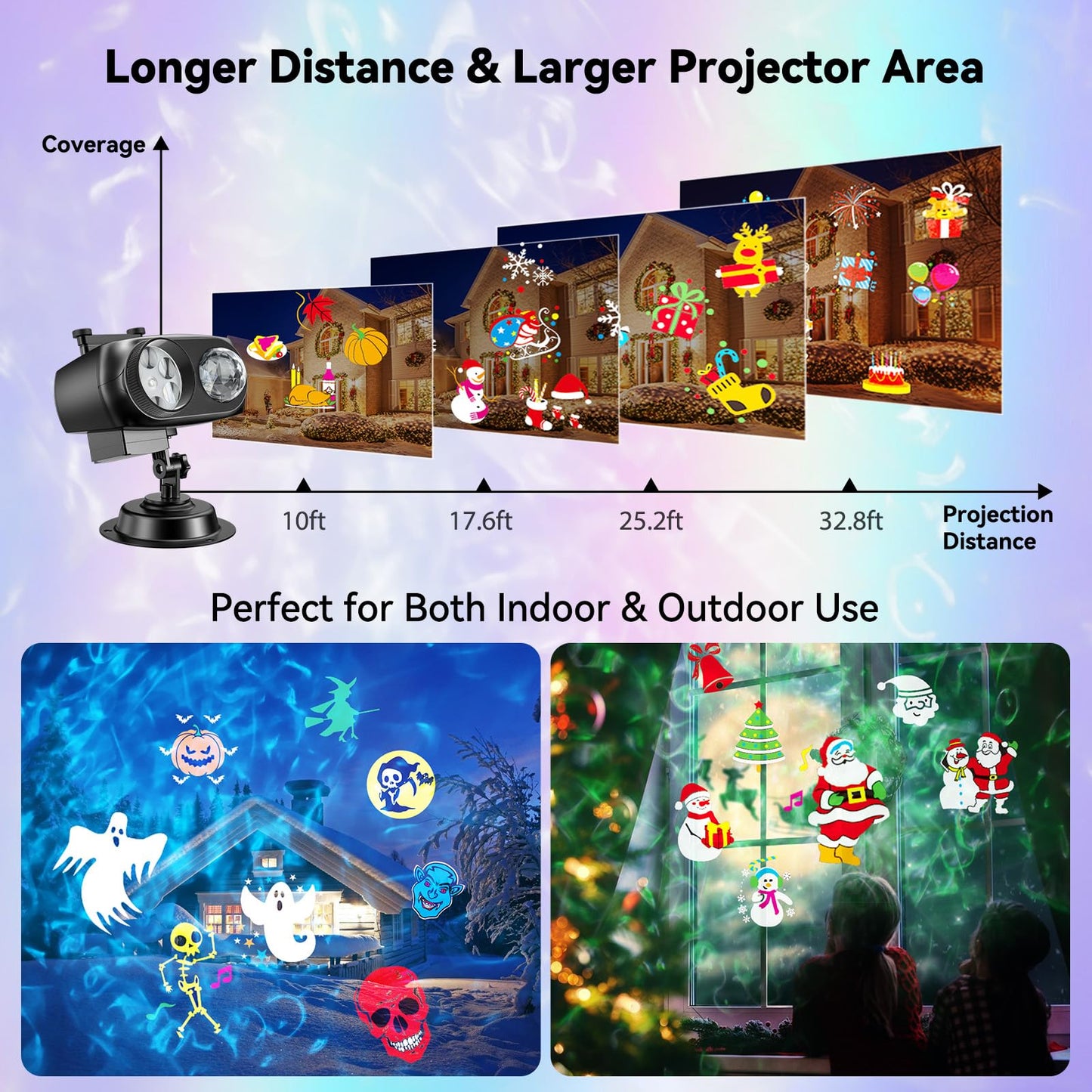 Christmas Projector Lights Outdoor, Waterproof 2-in-1 Holiday Decorations Projection Lamp (10 Ocean Wave & 160 Patterns) with Remote Control for Christmas New Year Decor Light Show (Black)
