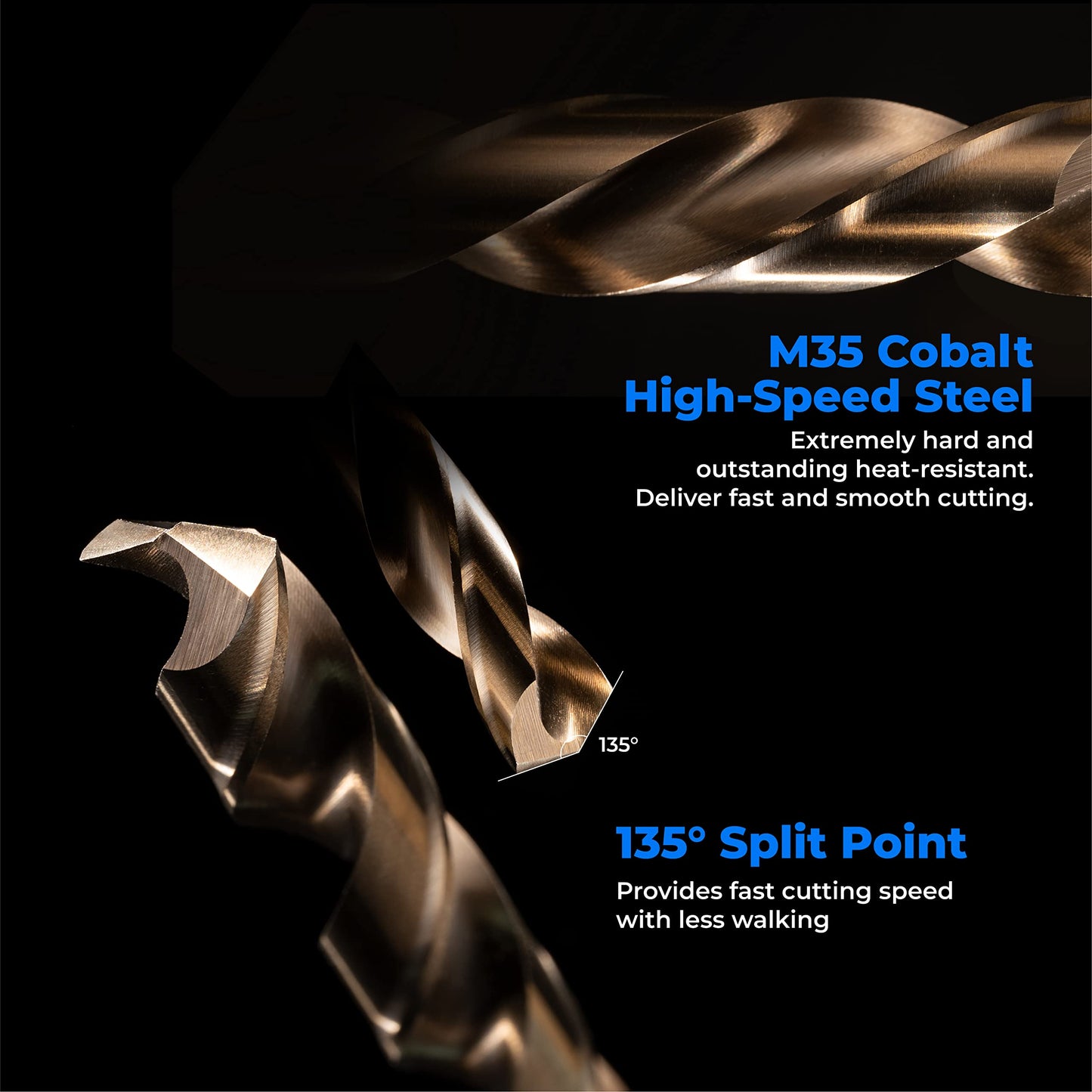 amoolo 1/4" Cobalt Drill Bit(10 Pcs), M35 HSS Metal Drill Bit Set for Hard Metal, Stainless Steel, Cast Iron