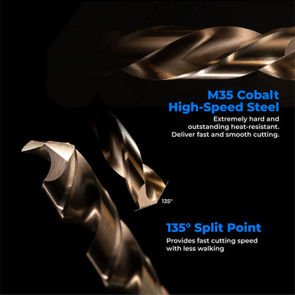 amoolo 1/4" Cobalt Drill Bit(10 Pcs), M35 HSS Metal Drill Bit Set for Hard Metal, Stainless Steel, Cast Iron