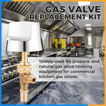 Propane Natural Brass Gas Control Valve 0.047" Orfice with Chromed Steel Control Knob for Hotel Commercial Kitchen Stem Length 1.4"