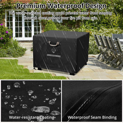 QH.HOME Fire Pit Cover Square Super Waterproof, 30" L x 30" W x 24" H Outdoor Firepit Table Cover 600D Strong Tear Resistant, UPF 50+ Fire Pit Cover Fading Resistant for Square Fire Pit - Black