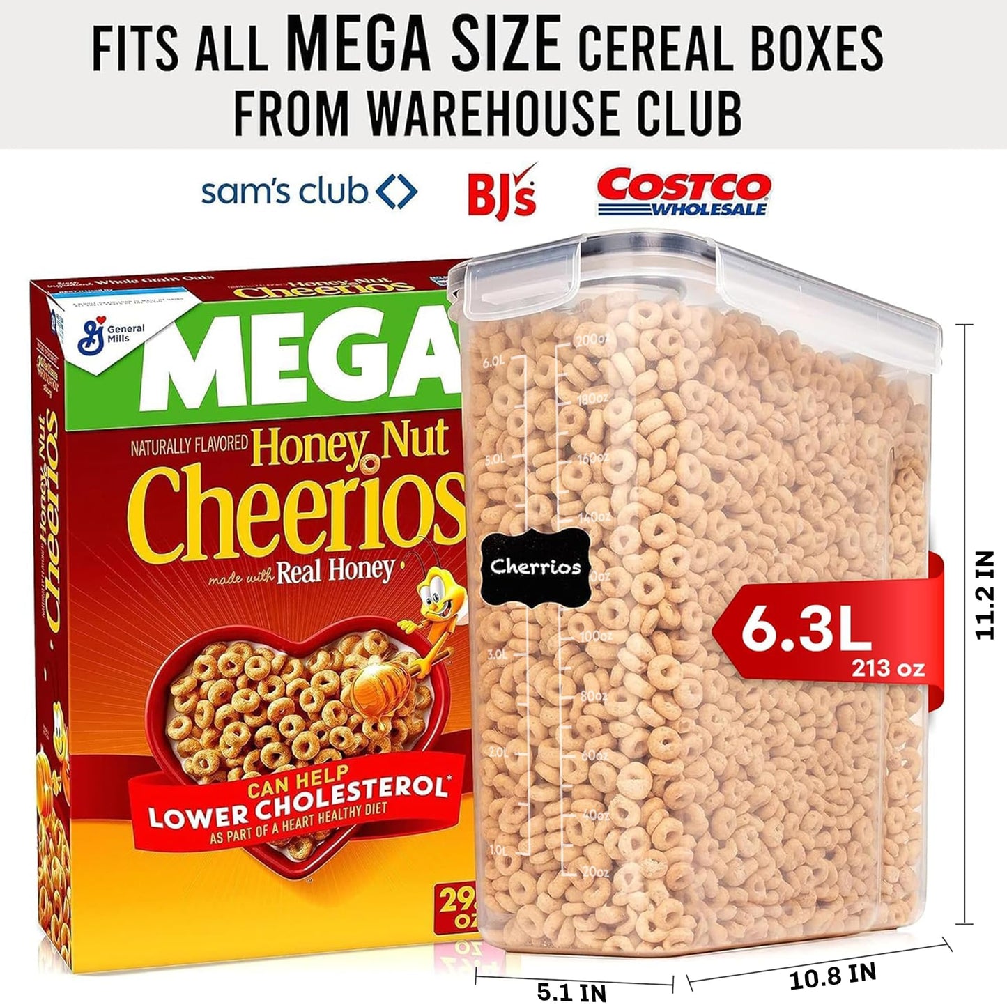Shazo 2 Pack (6.3L / 213oz) Cereal Storage Containers - Bpa-Free Airtight Large Food Storage Containers with Lids, BPA-Free Plastic Cereal Dispenser for Pantry, Rice, Flour, Sugar & Pasta