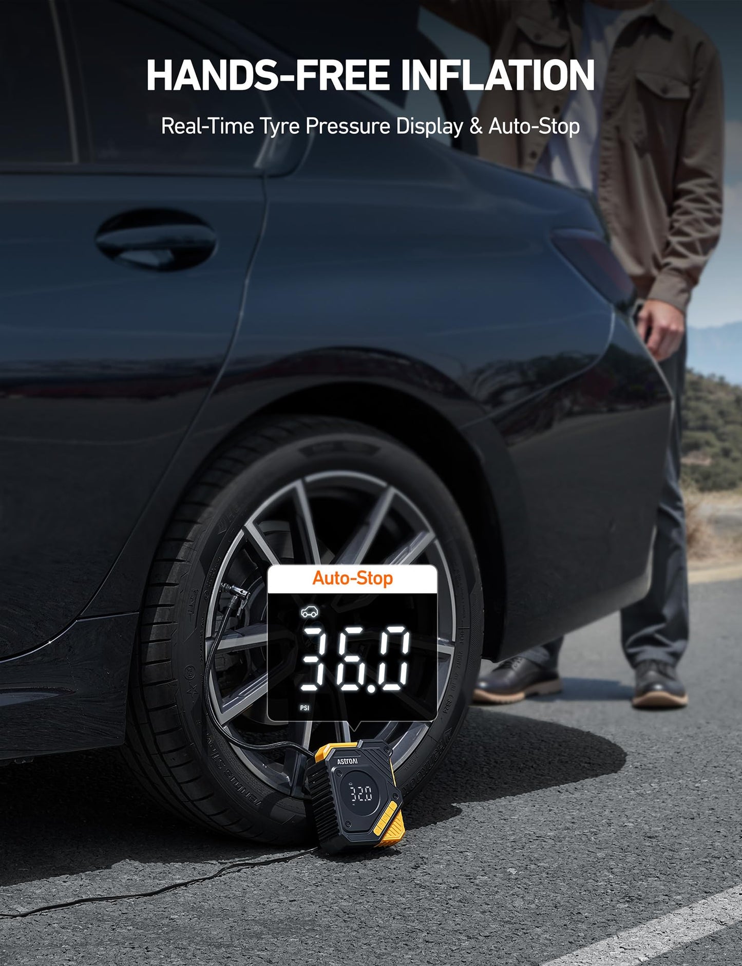 AstroAI Car Tire Inflator Air Compressor 12V DC, 150 PSI Digital Tire Pump with Pressure Gauge, Large LCD Display, Smart Preset & Auto Stop, for Car, Motorcycle, Bike Tires