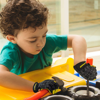 Kids Work Gloves With Genuine Leather Age 3-12 Garden Yard Gloves for Toddler Youth (Black,Large (Age 9-12))