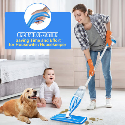 Microfibre Spray Wet Mops with 4X Washable Reusable Pads - EXEGO Dust Dry Mop for Hard Floors Wood Floor Flat Mop with Spray for Tile Vinyl Laminate Wood Ceramic Hardwood Floors Cleaning