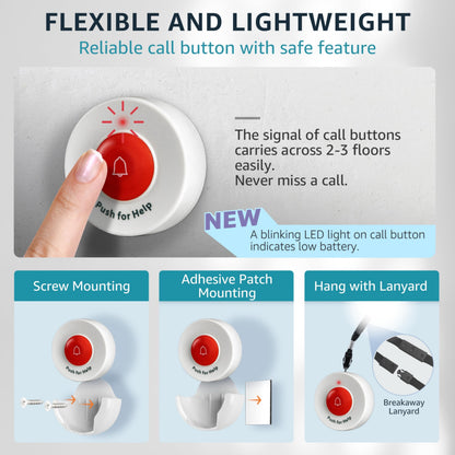 SYNLETT Call Button for Elderly and Caregiver Pager Portable SOS Alert System Alarm for Nurse Call Seniors Patients Emergency Home