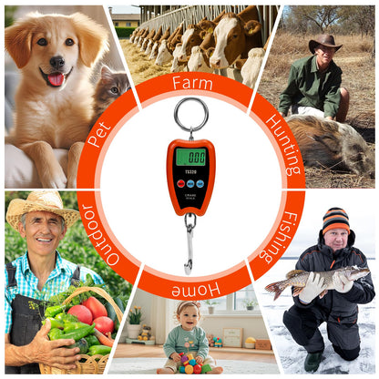 Outmate Digital Crane Scale 300kg/660lbs 200kg/440lbs with LED Handheld Mini Hanging Scale for Garage Farm Hunting Fishing Etc(200kg/Plastic Shell/Orange)
