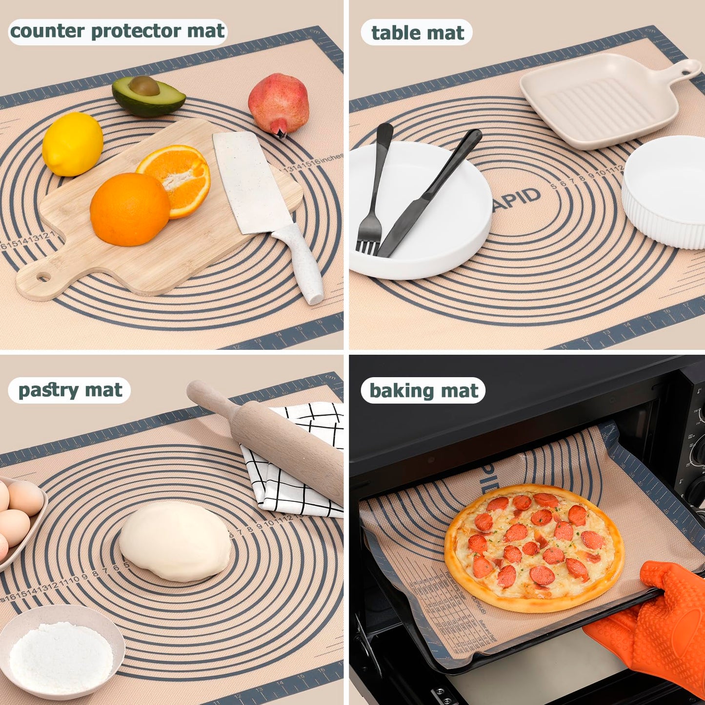 Sapid Extra Thick Silicone Pastry Mat Non-slip with Measurements for Non-stick Silicone Baking Mat Extra Large, Dough Rolling, Pie Crust, Kneading Mats, Countertop, Placement Mats (20 inch x 28 inch ,Gray)