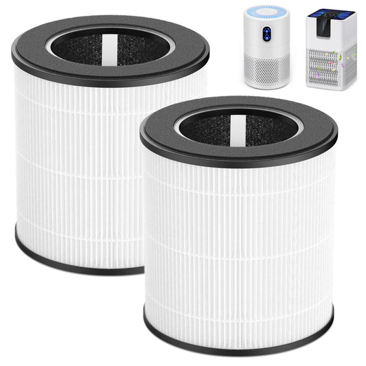 B-D02U True HEPA Filter Compatible with VEWIOR B-D02U, for MOOKA B-D02L& M05, for Tailulu D10 Air Purifi-er, 3-Stage H13 True HEPA Filter, 2 Pack