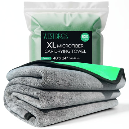 WEST BROS Microfiber Car Drying Towel Extra Large - XL Professional Water Absorber for Cars, Trucks, SUV - Thick Cleaning Cloth 40x24'' 101x61cm 800 GSM