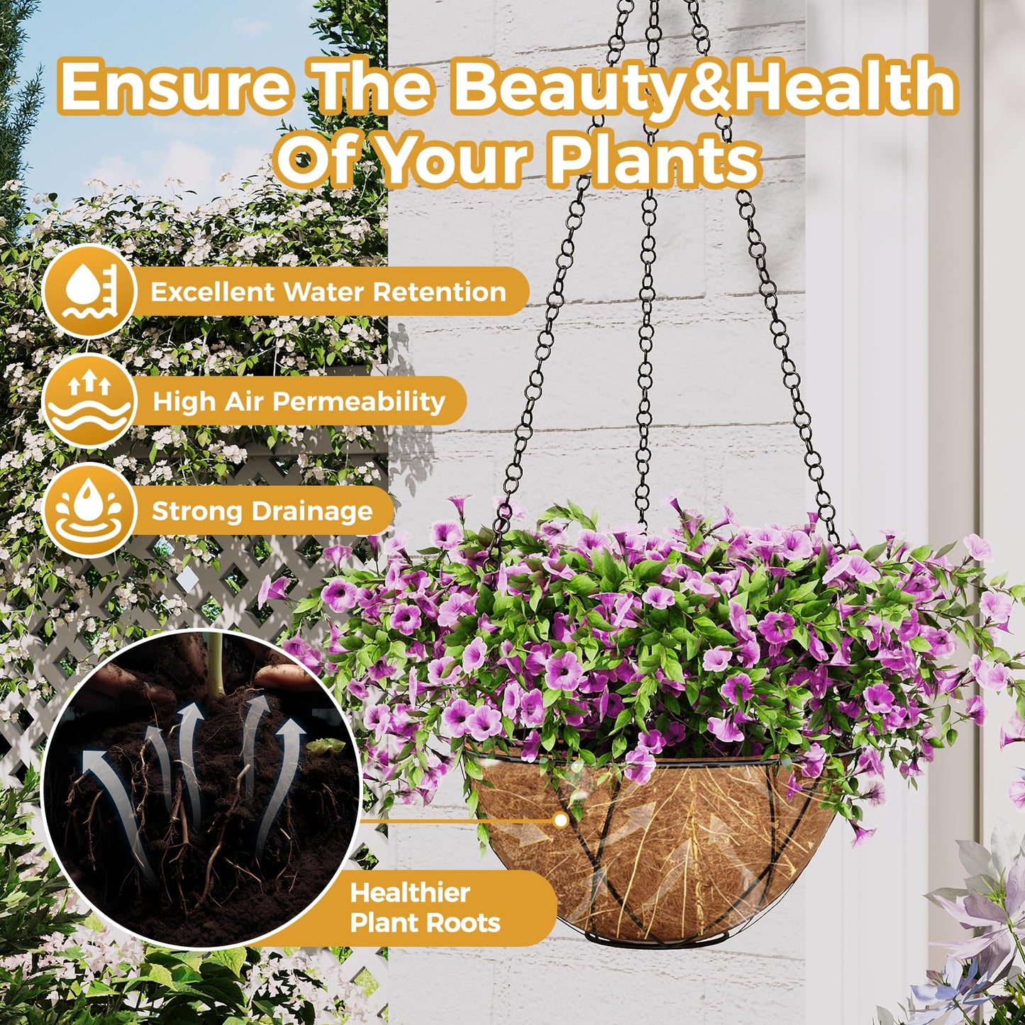 Bamworld 6pcs 30cm Coco Liners, Round Hanging Basket Liners Coconut Fiber Coir, Plant Holder Decor for Indoor Outdoor Flower Pots, Watering Baskets