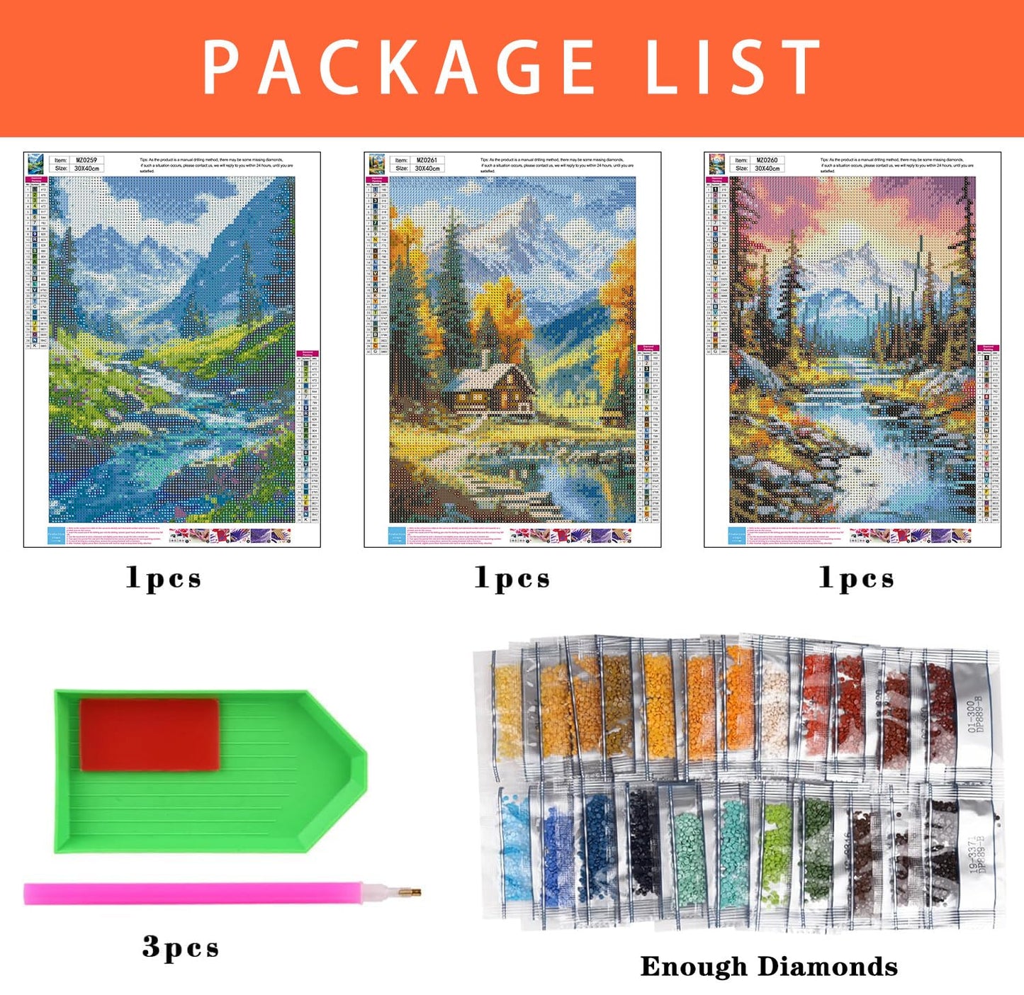 3 Pack Diamond Painting Kits for Adults, 5D Landscape Diamond Art Kits for Beginner, DIY Full Drill Gem Art Kits for Home Decor Wall Art and Crafts 12x16 Inch