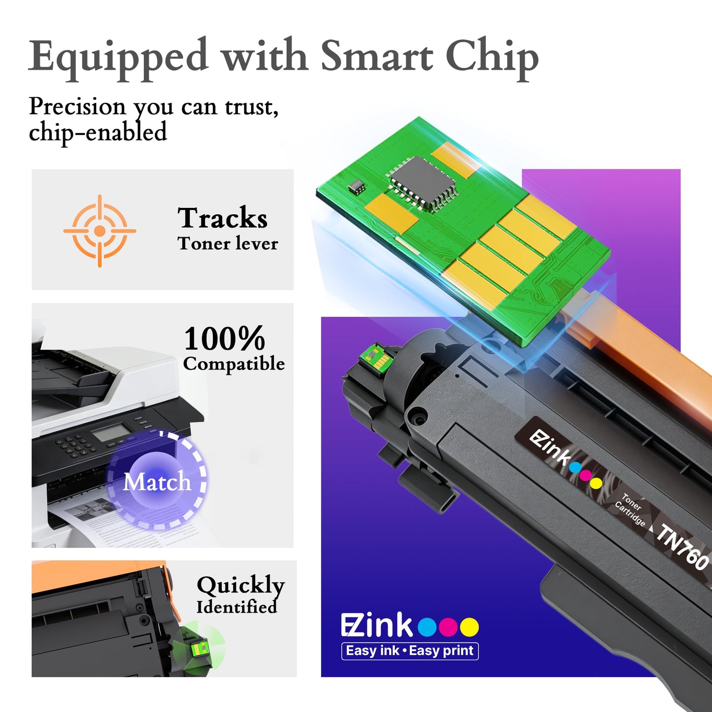 (New Chip) E-Z Ink 2 Black TN760 Toner Cartridges for Brother TN 760 Replacement TN730 TN 730 Black Toner for MFC-L2710DW MFC-L2750DW HL-L2350DW HL-L2370DW HL-L2395DW HL-L2390DW DCP-L2550DW Printer