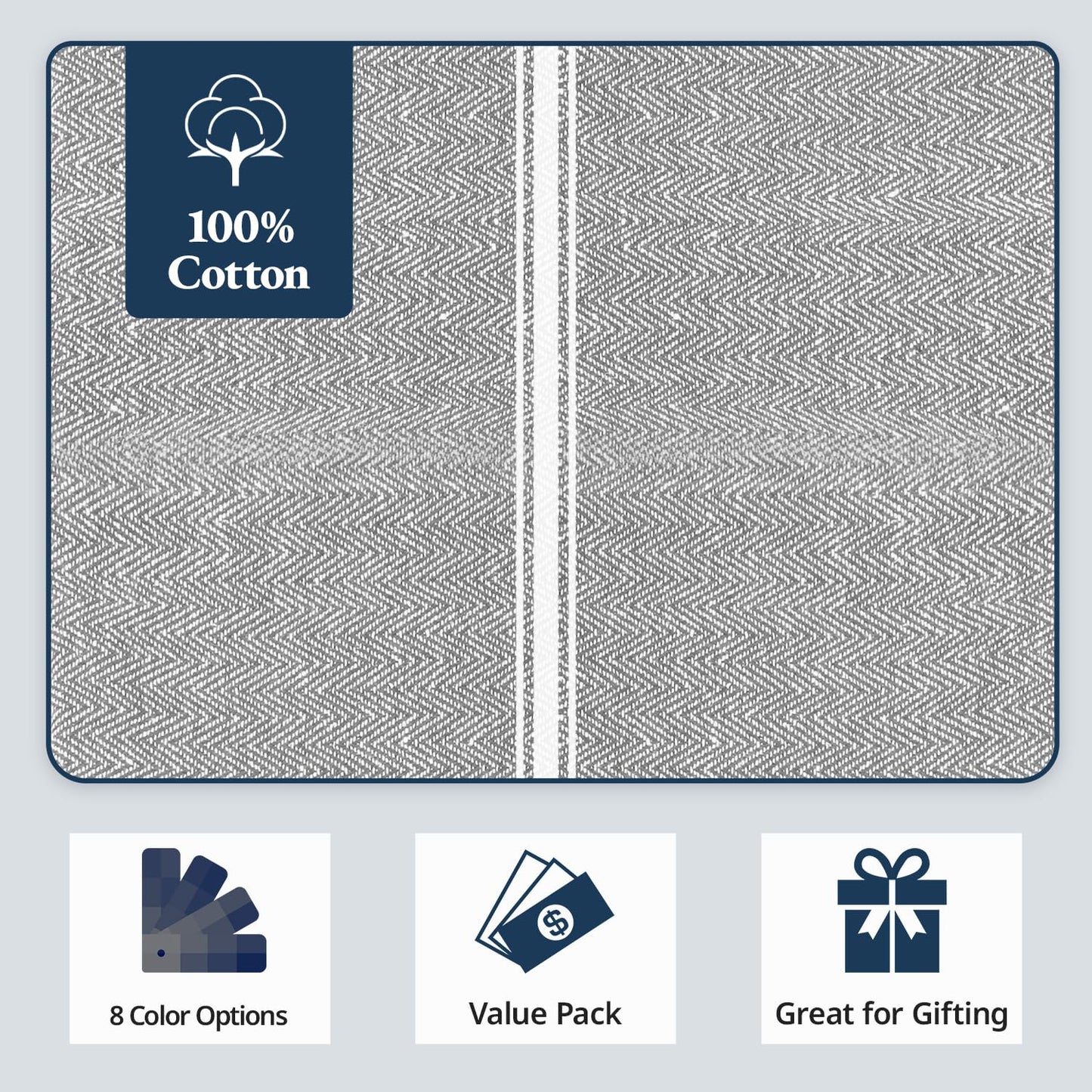 Kitchen Towel Set - 100% Cotton Kitchen Towels, Reusable Dish Cloths, Grey Dish Towels for Kitchen, Soft Absorbent Tea Towels, Durable Kitchen Hand Towels, 14” x 25” Kitchen Dish Towels - 6 Pack