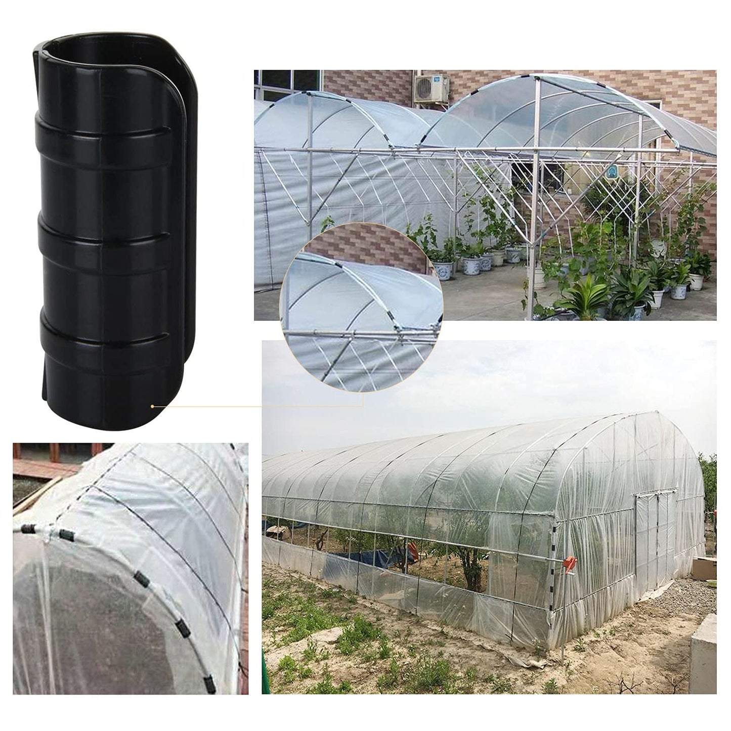 50 PCS 1 inch Greenhouse Clamps Clips 26mm Black ABS Snap Clamp Tube Clip Garden Buildings Tube Clip for Greenhouse Film, Sunshade Nets, Frame Shelters (Outer Ø 1.26”inner Ø 1”)