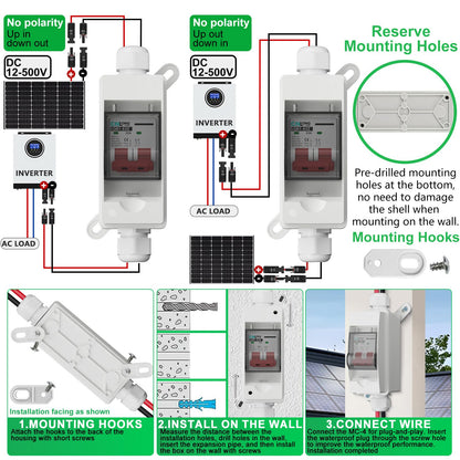 CNLonQcom Solar Panel Disconnect Switch 32 Amp 500V DC Miniature Circuit Breaker with PV Connector and IP65 Waterproof Box for Outdoor PV or AC Stystem