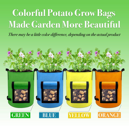 4Packs Colorful Potato Grow Bags, 10Gallon Heavy Duty Potato Bags for Growing Potatoes, Fabric Potato Planter, Non-Woven