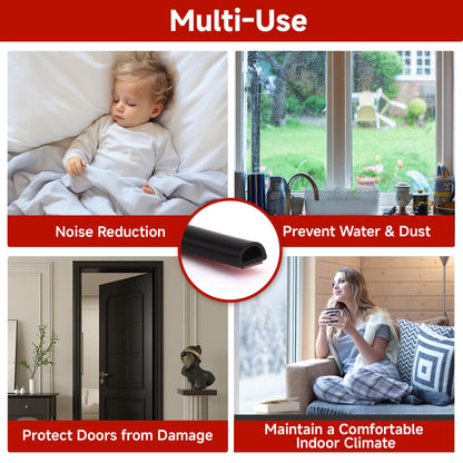T-Language D-Shaped Silicone Weather Stripping Self-Adhesive Door & Window Seal Strip | Waterproof, Durable Gasket for Doors, Windows, Frames(9mm W × 6mm T) 12M