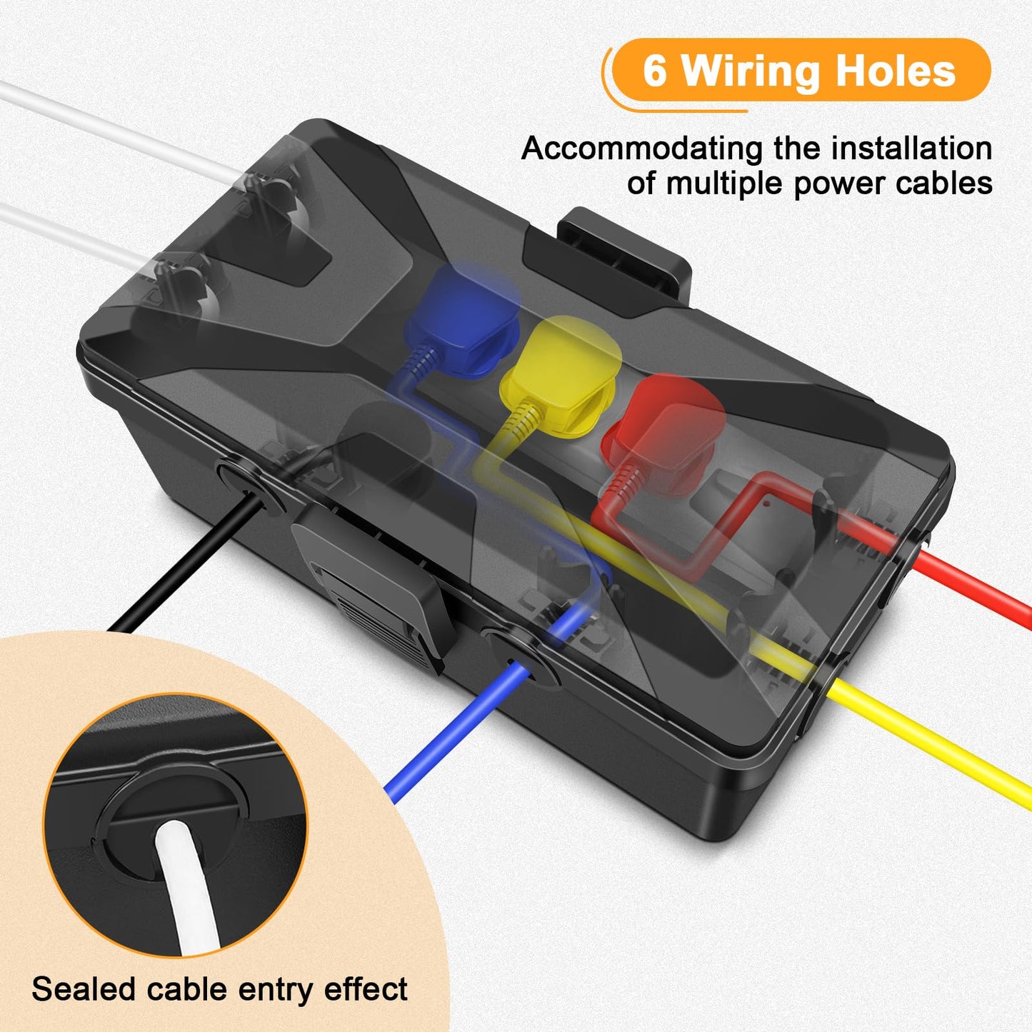 Preciva Medium Waterproof Electrical Connection Box (10.2 * 5.9 * 3.5 inch) Outdoor Electrical Enclosure Box, IP54 Waterproof for Extension Cables, Holiday Lights, Decorative Lights, Timer Plug