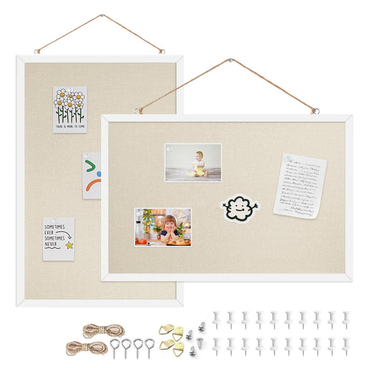 Yunihome 12x16 Inch (2-Pack) Cork Board for Wall Hanging with Linen, Bulletin Board with Push Pins, Mounted Memo Message Board for Home Office Decor, Dorm Room Essentials, Classroom Organization