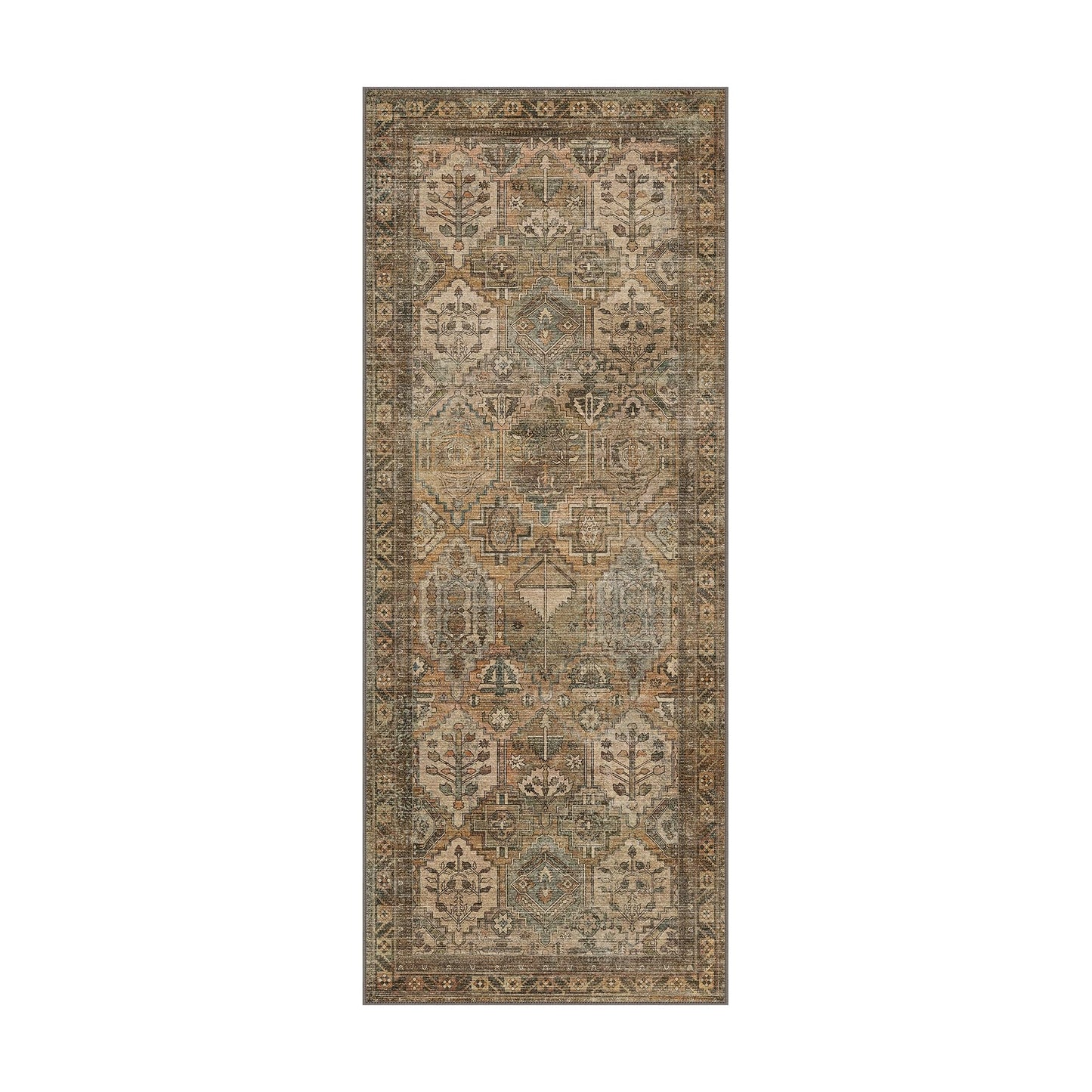 Bavni 2x5 Runner Rugs for Hallways Kitchen Entryway, Washable Runner Rug Vintage Distressed Print Carpet, Ultra-Thin Chenille Low Pile Lightweight Rug with Non Slip Backing, Sepia