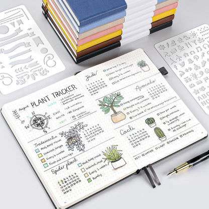 Bullet Dotted Journal Notebook, A5 Dotted Journal with 120gsm Paper, Leather Dotted Notebook, Hardcover Dot Grid Notebook Each with 156 Nmubered Pages, Dot Journal for Women, Men 5.75" × 8.38" (Blue+Pink+Yellow, A5 Dotted)