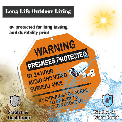 Clotide Warning Premises Protected By 24 Hour Audio And Video Surveillance By Entering You Agree To Be Audio & Video Recorded Sign, 2 Pack 12 ”x12 ” Aluminum Sign