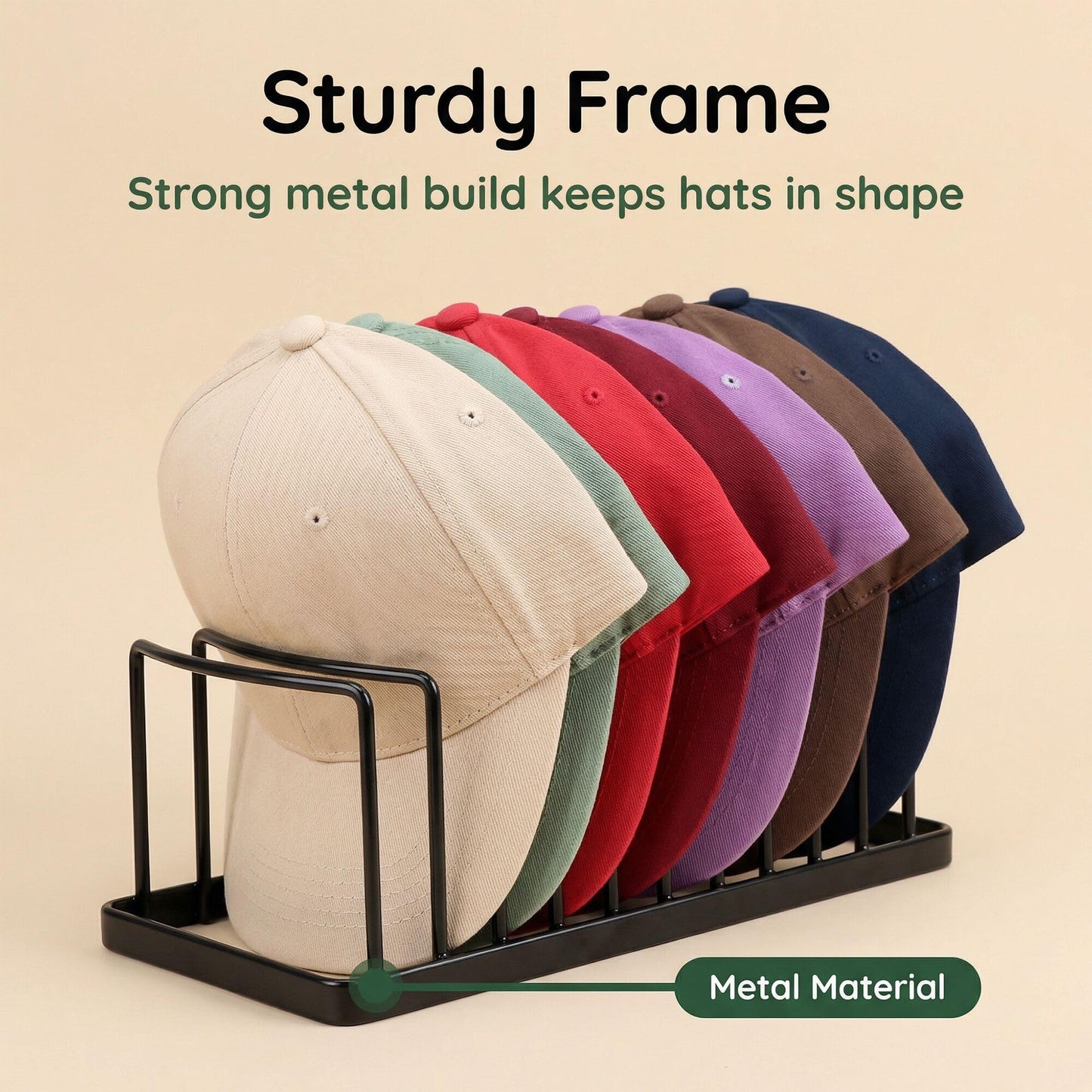 YiSeyruo Hat Organizer - Space Saving Stand for 10 Baseball Caps - Premium Metal Rack Display for Closet (Black)