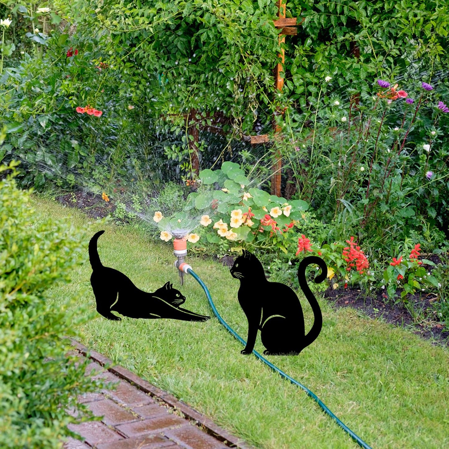 2Pcs Metal Garden Statues HADEEONG Decorative Garden Stakes Black Ornaments Cat Dog Lover Gifts for Lawn Ornaments Yard Patio Outdoor Decorations (Black Cats)