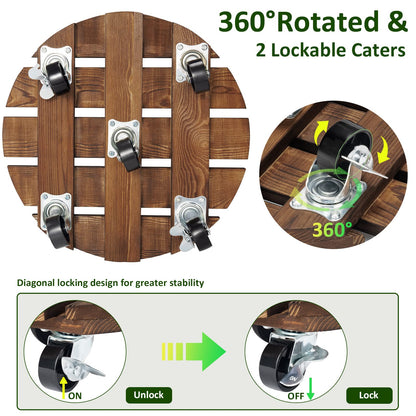 Yangbaga 2pack Plant Caddy 11??Wood Duty Round Plant Roller with 2 360° Lockable Caster Wheels,Indoor Outdoor on Roller Patio/Flower Pot/Succulent Pots