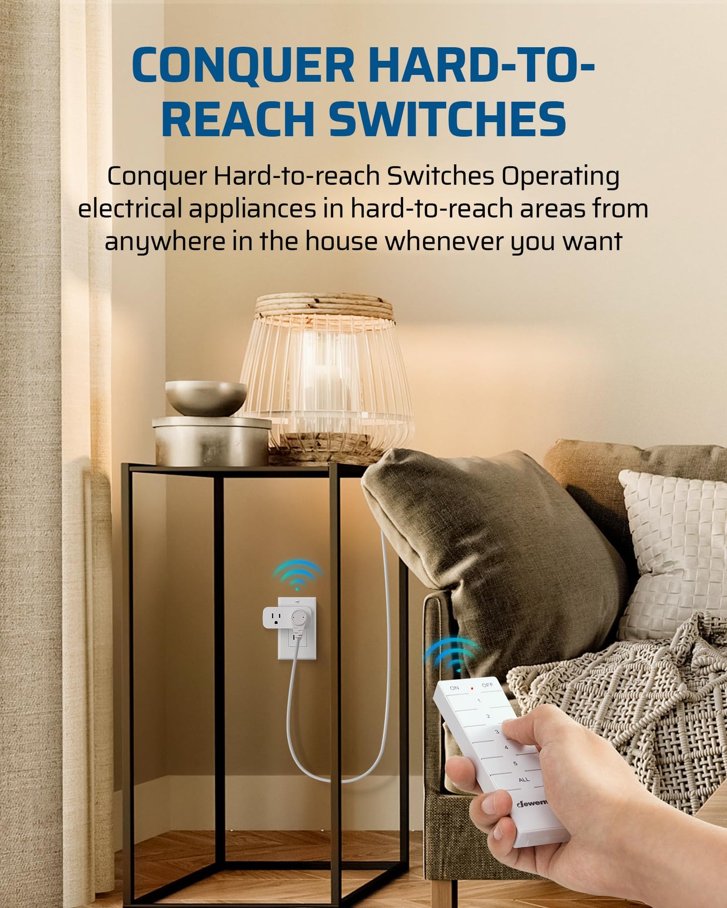 DEWENWILS Indoor Remote Control Outlet, 15A/1875W Remote Outlet 2 Pack, 4 Independent Control, 1 Main Control, 100FT Range, Remote Outlet Switch for Vacs, Lamp, Fan, Christmas Light White