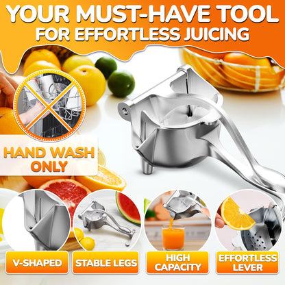 Aluminum Alloy Fresh Fruit Juice Extractor - Juice Squeezer Handheld, Ergonomic Grip, Easy to Use, 9.8" Length Hand Juicer Squeezer with 0.6L Capacity, Efficient Extraction of Citrus, and Other Fruits