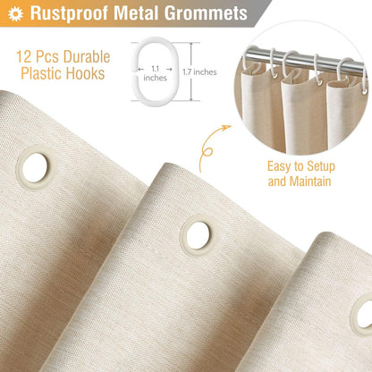 BTTN Fabric Shower Curtain, Linen Textured Cloth Shower Curtain Set with 12 Plastic Hooks, Hotel Luxury Neutral Modern Simple Waterproof Decorative Shower Curtains for Bathroom - 72"x72" - Beige/Cream