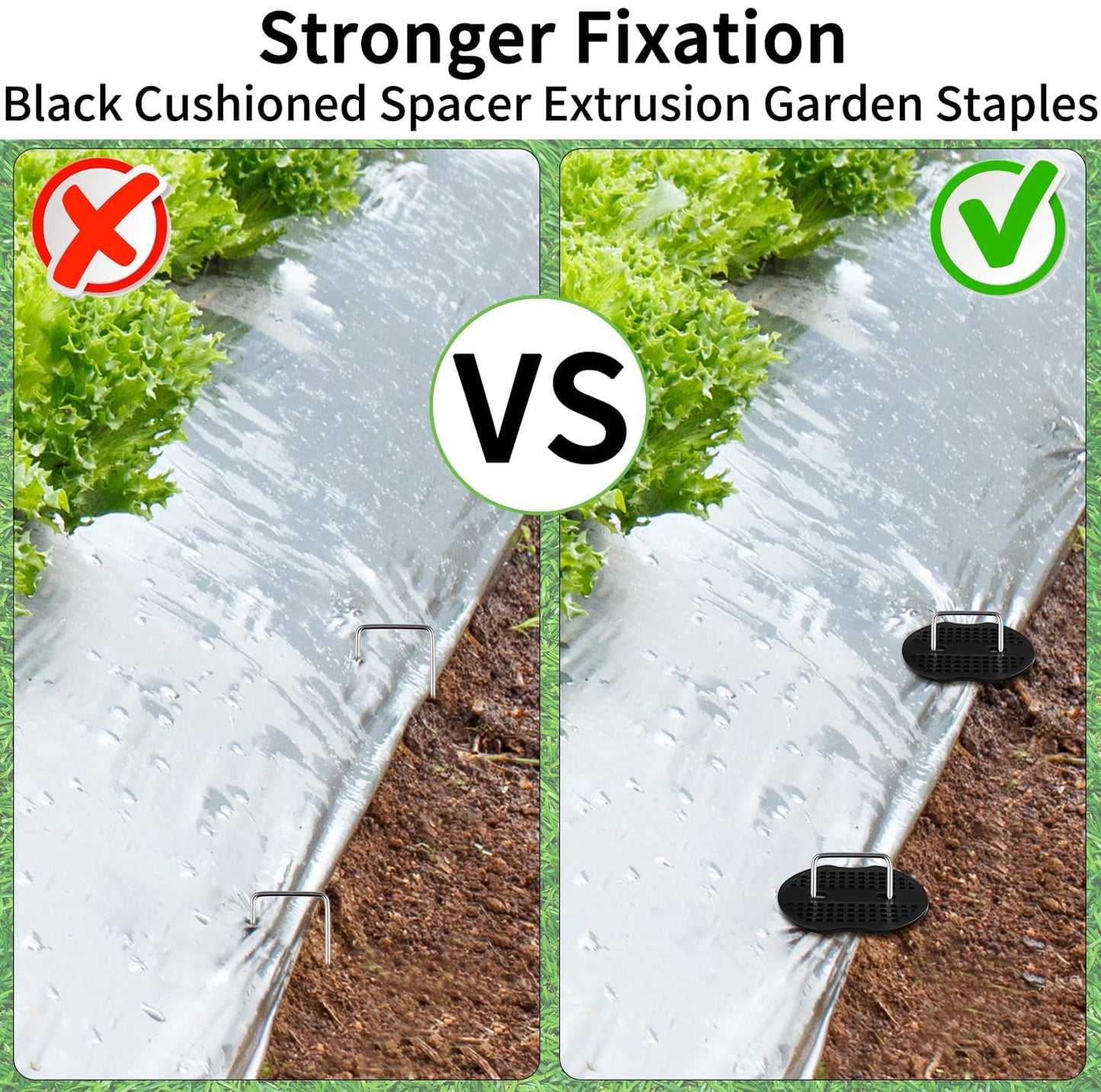 100 Pack 6 Inch Garden Staples with 100 Fixing Gasket Galvanized Landscape Stakes Anti-Rust U-Shape Metal Pins SOD Yard Stakes for Gardening Landscaping Weed Barrier Fabric, Soaker Hose