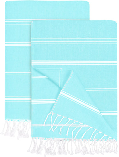 Utopia Towels 2 Pack Turkish Beach Towel, 40 by 72 Inches, 100% Cotton Oversized Sand Free Lightweight Quick-Dry, Prewashed for Soft Feel, Large Peshtemal Towel for Travel, Aqua
