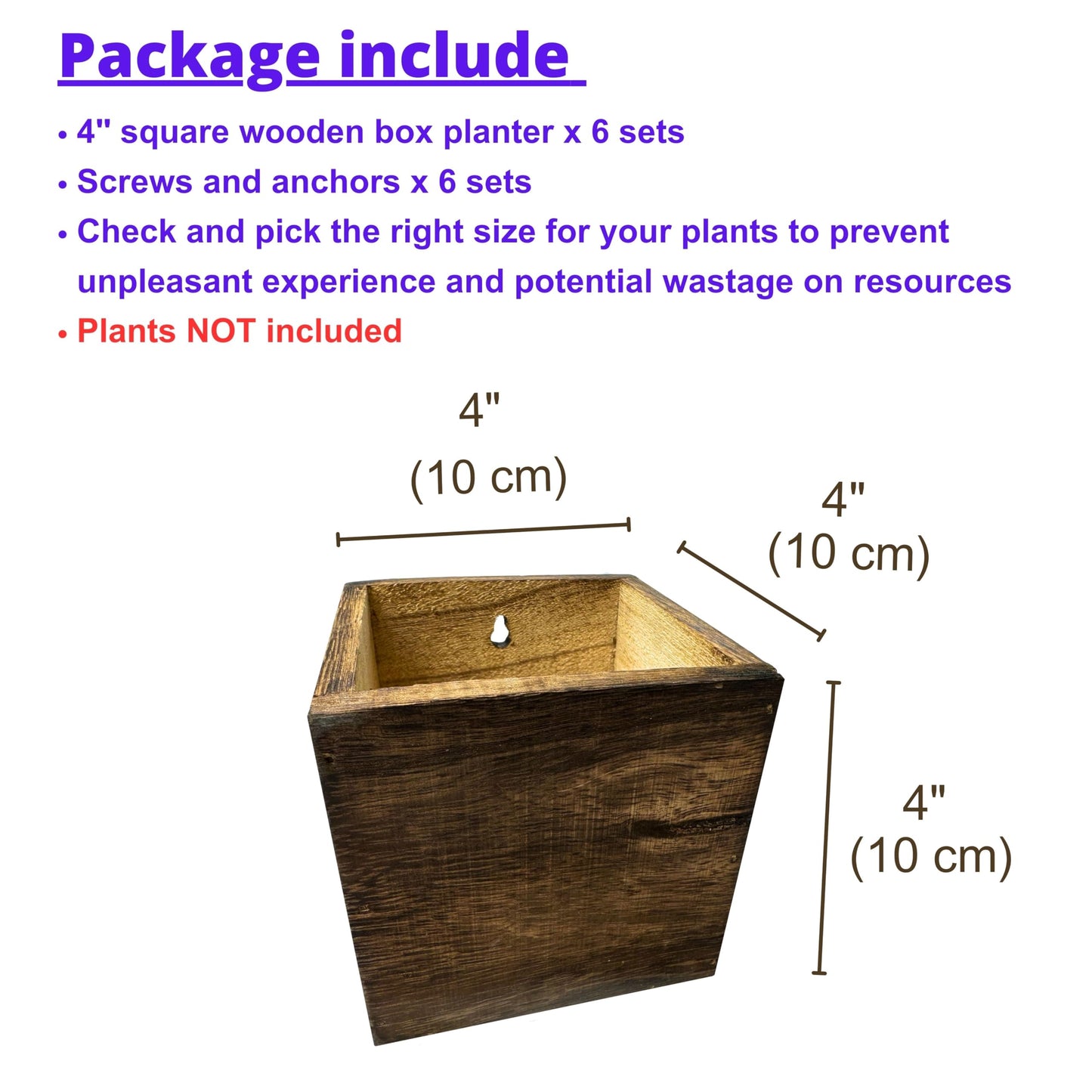 LaLaGreen Wood Planter Box for Plants (4x4 Inch, 6 Pack) Small Square Wooden Wall Planters for Indoor Plant, Hanging Window Flower Boxes Herb Planter Table Centerpiece Modern Home Garden Office Decor