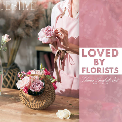Small Flower Girl Basket Set of 2 - Small Wicker Basket with Handle and Waterproof Lining 6.3" x 5.12" x 3.75" - Tiny Easter Baskets with Rattan Design for Flowers, Sweets, Gifts, Home Decor & Storage